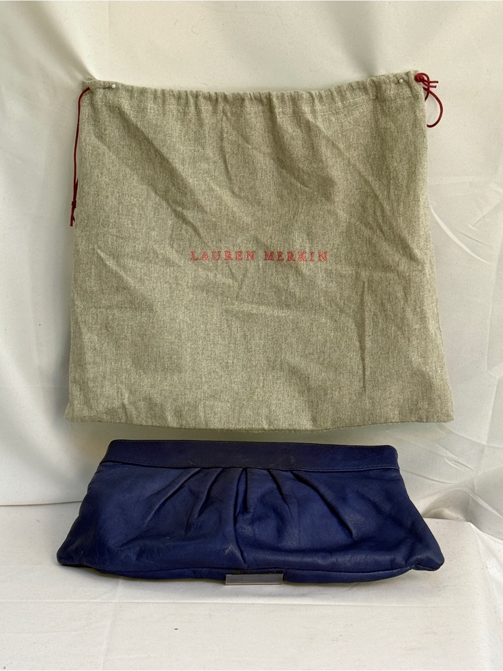 Lauren Merkin Navy Leather Gathered Clutch